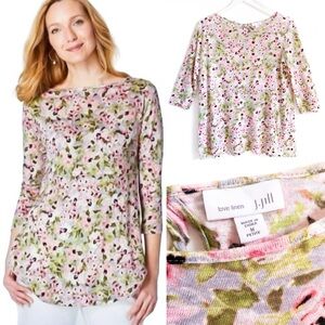 J Jill Love Linen Floral Peplum Watercolor Top